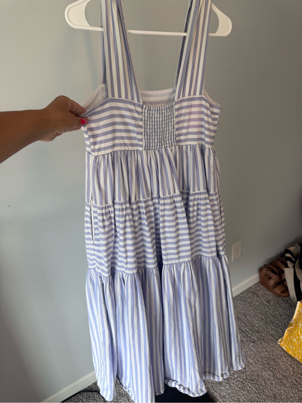 Anthropologie Blue and White Striped Sleeveless Tiered Midi Dress - Picture 3 of 5